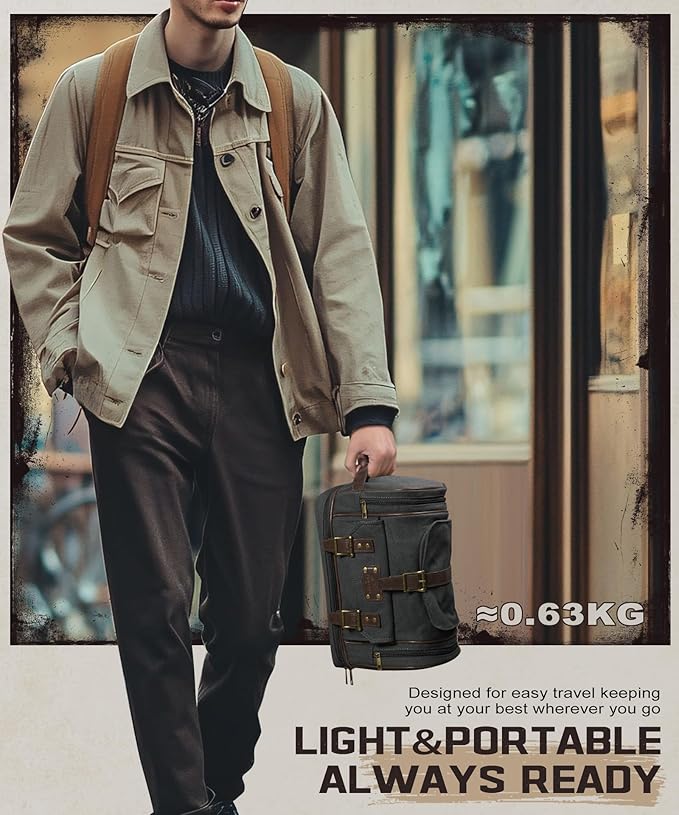 ARCFOX Travel Hanging Toiletry Bag for Men, Vintage Canvas Large Toiletry Bag with 7 Compartments, Camping Gym Travel Toiletry Kit Organizer with PVC Wet & Dry Pockets, Personalized Wash Bag, Black