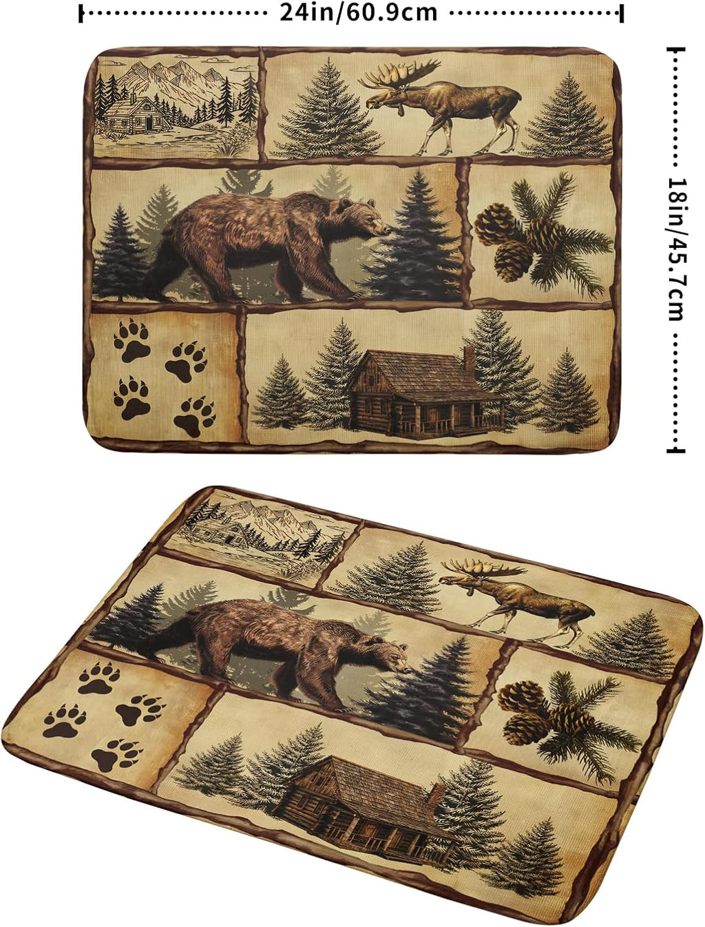 Vintage Bear Moose Dish Drying Mat 18x24 Inch Country Cabin Absorbent Dish Draining Mat Heat Resistant Drying Pad for Counter Sink Home