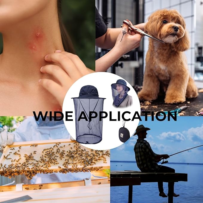 Flammi Mosquito Net Hat Safari Hat UPF 50+ Sun Protection Boonie Hats for Men with Neck Flap Fishing Hiking Hat for Men/Women