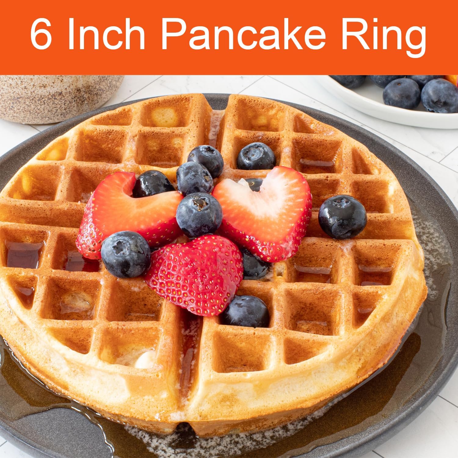 Pancake Ring for Griddle,2 Packs 6 Inch Egg Pancake Maker,Omelette Rings for Griddle,Non-stick Stainless Steel Crumpet Ring,Egg Muffin Rings Fried Egg Ring Pancake Shaper with Sinlicone Handle Grill