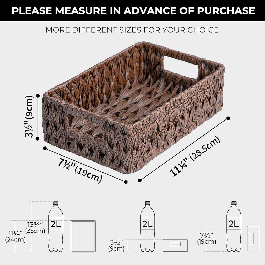 GRANNY SAYS Wicker Baskets with Handles,Small Woven Basket for Storage, Waterproof Storage Basket Organizer,Decorative Storage Boxes for Organing Pantry,Brown Basket,2-Pack,11 1/4''L x 7 1/2''W x 3 1/2''H