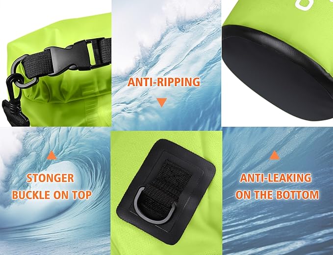 2 Pieces Waterproof Dry Bag for Women and Men, 10L Roll Top Waterproof Backpack Sack with Waterproof Phone Case, for Hiking, Backpacking, Kayaking, Camping, Swimming, Boating(grass green)