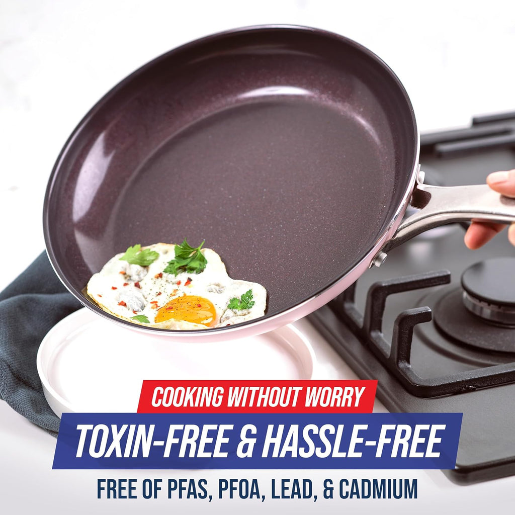 Blue Diamond Cookware Diamond Infused Ceramic Nonstick 10" Frying Pan Skillet, PFAS-Free, Dishwasher Safe, Oven Safe, Pink