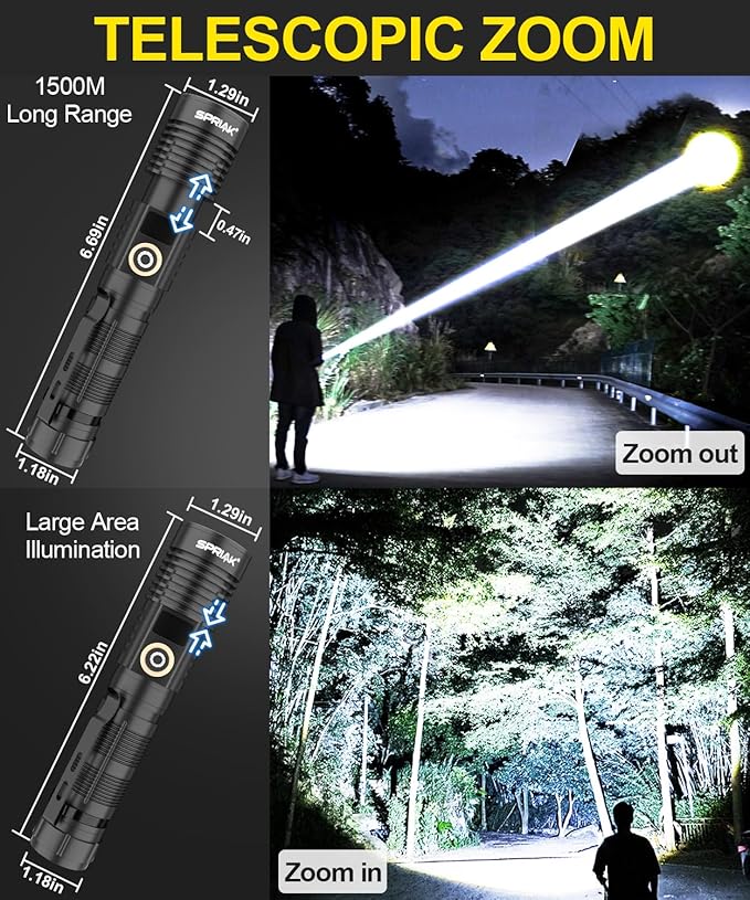 Rechargeable Flashlight High Lumens-12000LM Super Bright Magnetic Flash Light with Power Digital Display,3280Ft Long Range,Dimmable,Waterproof,Pocket Handheld Tactical LED Flashlights for Emergency