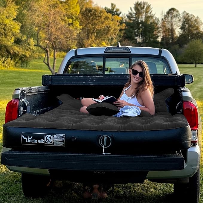 Truck Bed Mattress 5.5-5.8ft: Inflatable Full Size Truck Bed Air Mattress with Wireless Rechargeable Pump, Pickup Mattress with Carry Bag (Black)