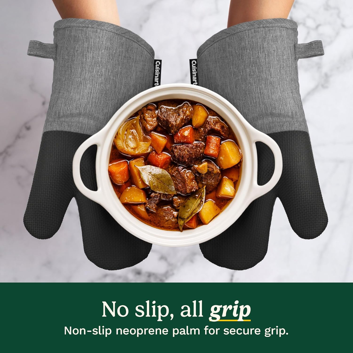 Cuisinart Kitchen Oven Mitts – Heat-Resistant Kitchen Mitts for Oven with Non-Slip Neoprene Palm, Long Cuff, and Cotton Filling – Durable Oven Gloves for Cooking, Baking, & Grilling (Chambray)