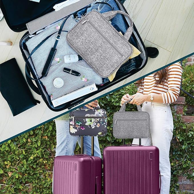 PAVILIA Hanging Toiletry Bag Travel Bag Women Men, Foldable Cosmetic Organizer, Roll up Makeup Bag, Water Resistant Accessories Toiletries, Large Travel Essentials Kit (Heather Grey)