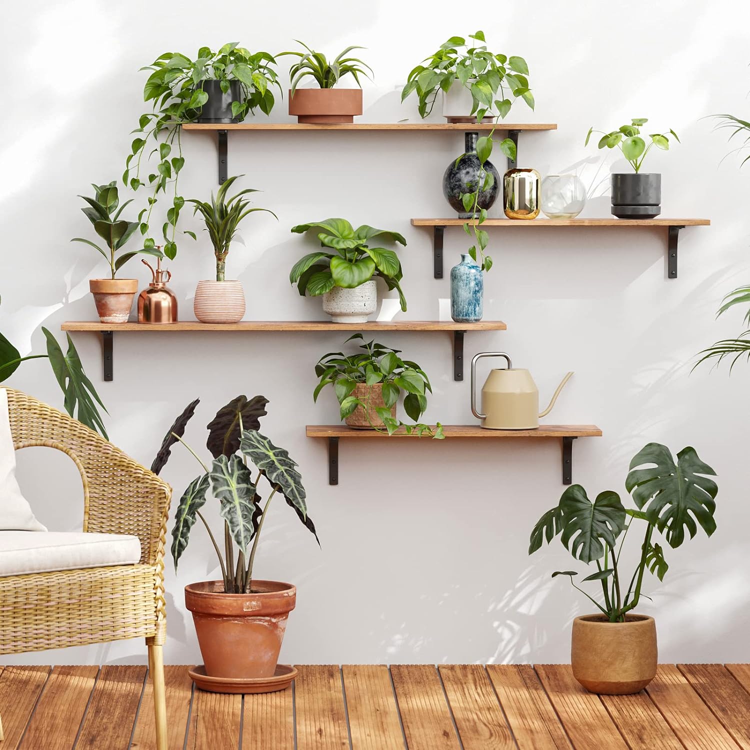 DINZI LVJ Long Wall Shelves, 47.3Inch Wall Mounted Shelves Set of 4, Extra Large Wall Storage Ledges with Sturdy Metal Brackets for Living Room, Bathroom, Bedroom, Kitchen, Rustic Brown