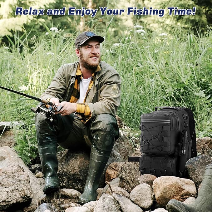 MoKo Fishing Backpack Sling Bag with Rod & Gear Holder, Nylon Waterproof Fishing Tackle Storage Bag for Fishing