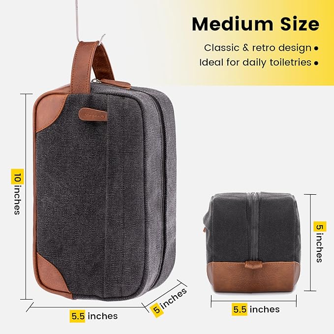 Vorspack Toiletry Bag Hanging Dopp Kit for Men Water Resistant Canvas Shaving Bag with Large Capacity for Travel - Dark Grey