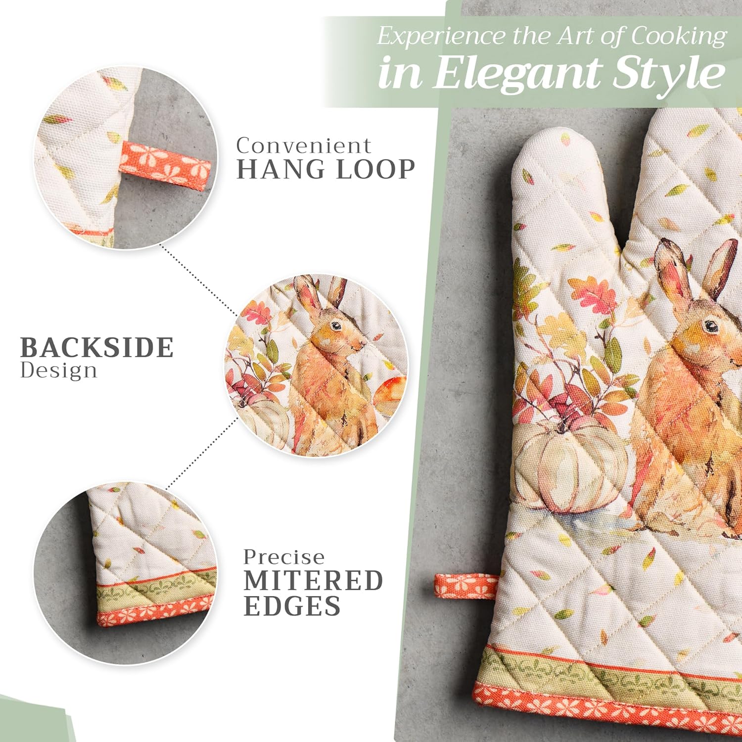 Maison d' Hermine Oven Gloves 100% Cotton Oven Mitt 7" x 13" with Loop Heat Resistant, BBQ, Cooking Gloves, Baking, Grilling, Kitchen, Handling Hot Pans (Pack of 1, Pumpkin Passion)