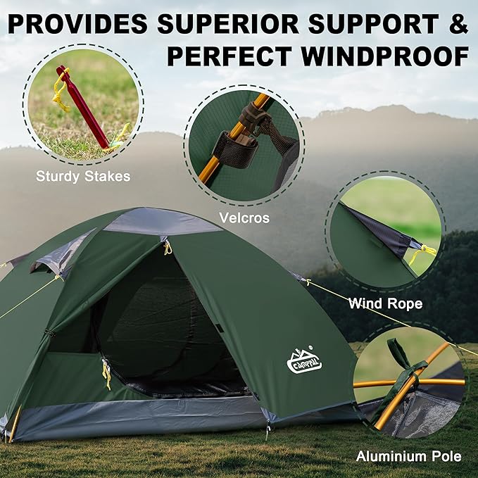 2 Person Backpacking Tent, Waterproof Windproof Two Person Tent, Lightweight Easy Setup 2 Man Tent for Camping Hiking Cycling
