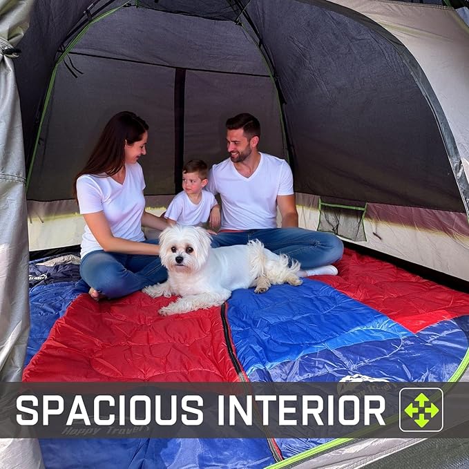 Happy Travel Camping Tent, 4 Person Dome Tents for Camping with Rainfly, Waterproof Clip Easy Setup Portable Family Tent with Mesh Windows, 20% More Headroom Backpacking Tents for Camping & Hiking