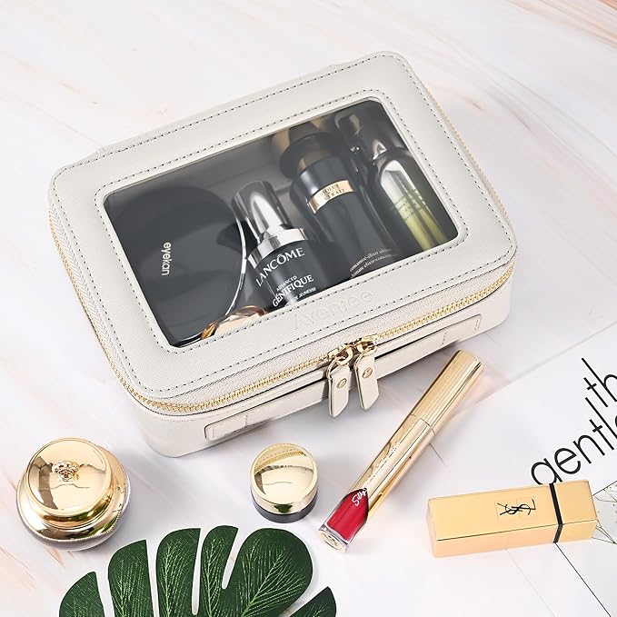 Aveniee Clear Makeup Bag for Women, Cosmetic Case Travel Toiletry Bag, Heavy Duty Makeup Organizer Car Bag for Accessories with dual Zippers(Grey,Middle)