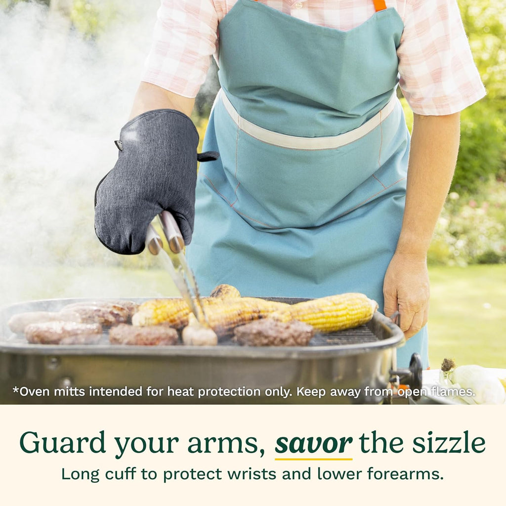 Cuisinart Kitchen Oven Mitts – Heat-Resistant Kitchen Mitts for Oven with Non-Slip Neoprene Palm, Long Cuff, and Cotton Filling – Durable Oven Gloves for Cooking, Baking, & Grilling (Chambray)