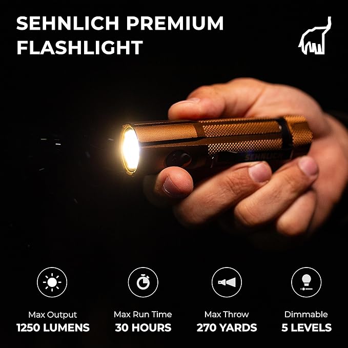 LED Rechargeable Flashlight - Super Bright 1250 High Lumens Flashlight, Waterproof IP68 Small Compact Pocket Tactical Flashlight for Home, Emergency, Rescue, Camping, Gifts for Men Desert Tan