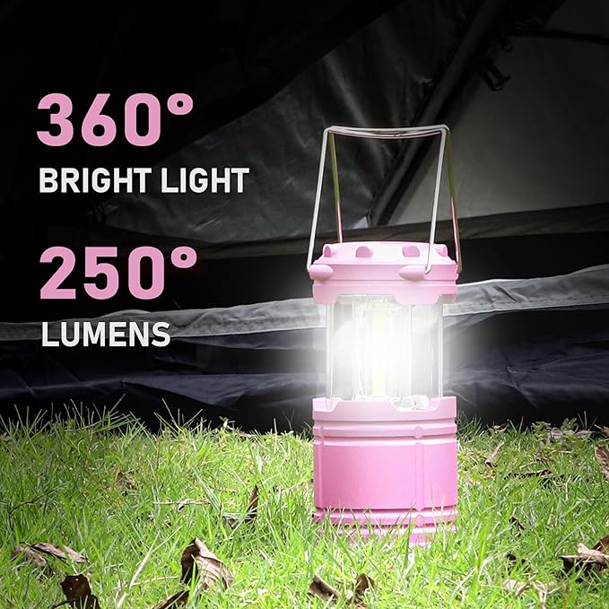 2-Pack LED Pink Camping Lanterns, Portable Camping Lights, Outdoor Handled Lamps, Essential Emergency Lights for Power Outages, Hiking, Hurricane