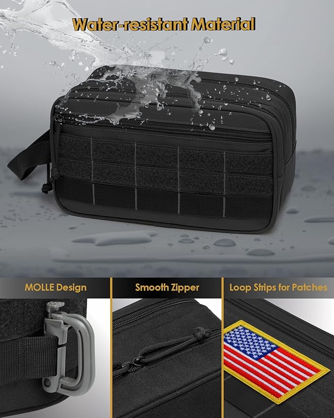 TACTICISM Toiletry Bag for Men - Dry Wet Separate Travel Toiletry Bag, Tactical Molle Dopp Kit for Men with Large Capacity, Water-Resistant Shaving Bag for Adult Women for Travel, Black