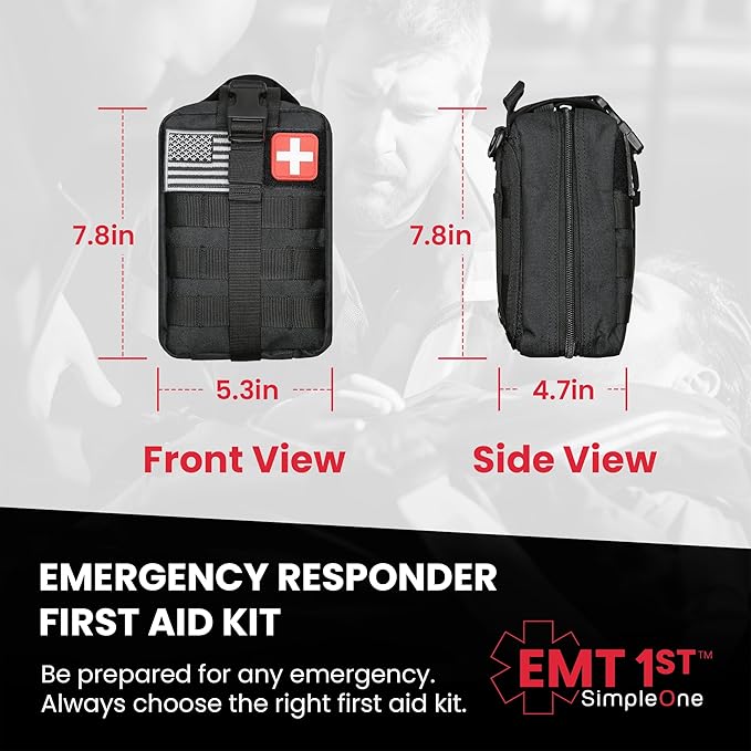 EMT 1st Emergency Responder First Aid Kit | Medical Trauma Bag for Disaster Preparedness | Perfect for Wilderness, Camping, Home, Car, & Office | Our Lightweight Kits Come with 40 Unique Items
