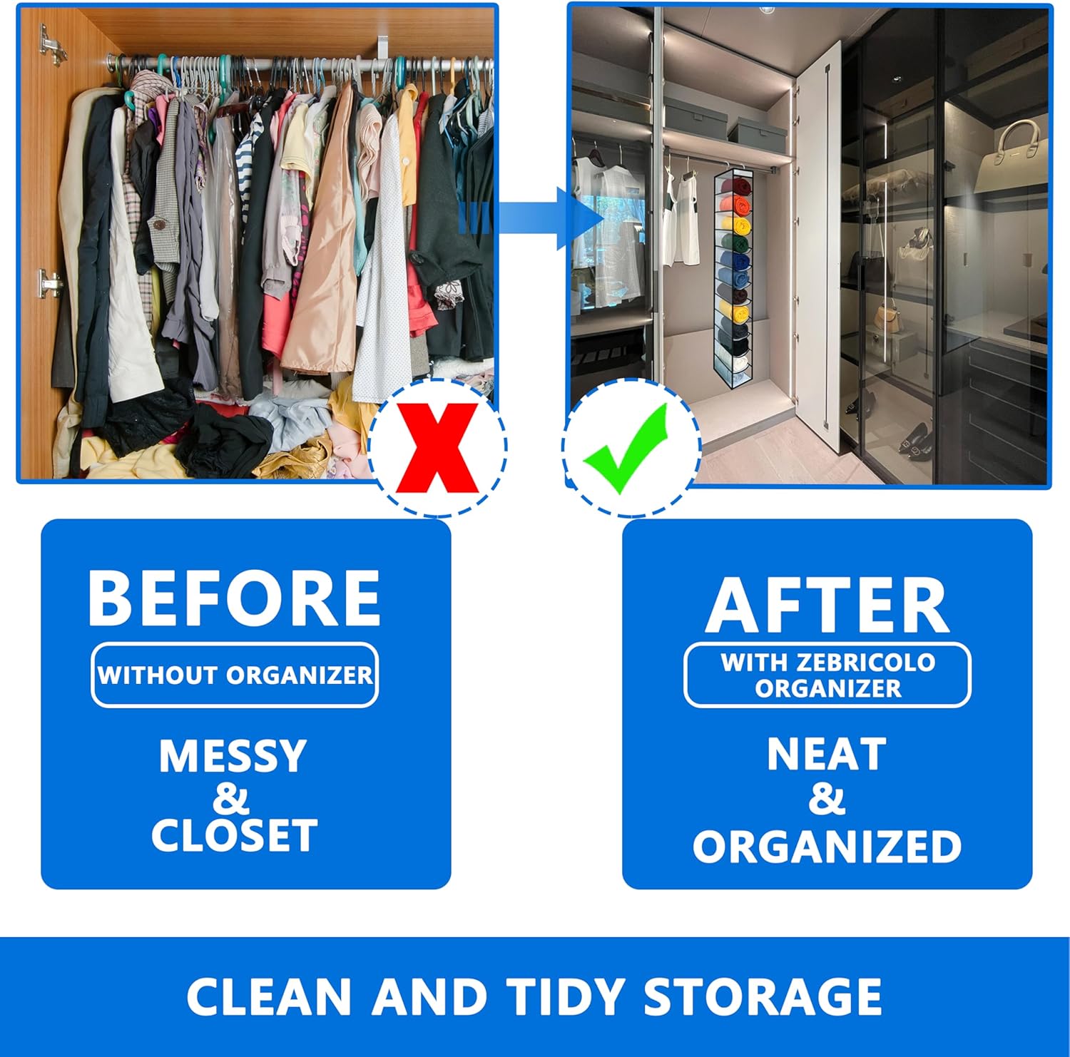 Closet Organization,12 Section, Hanging Closet Organizer, Space Saving, College Dorm Essentials for Girls,Heavy dutys Hooks Up to 45 Pounds,Clothes Storage,Closet Organizer,White/Black