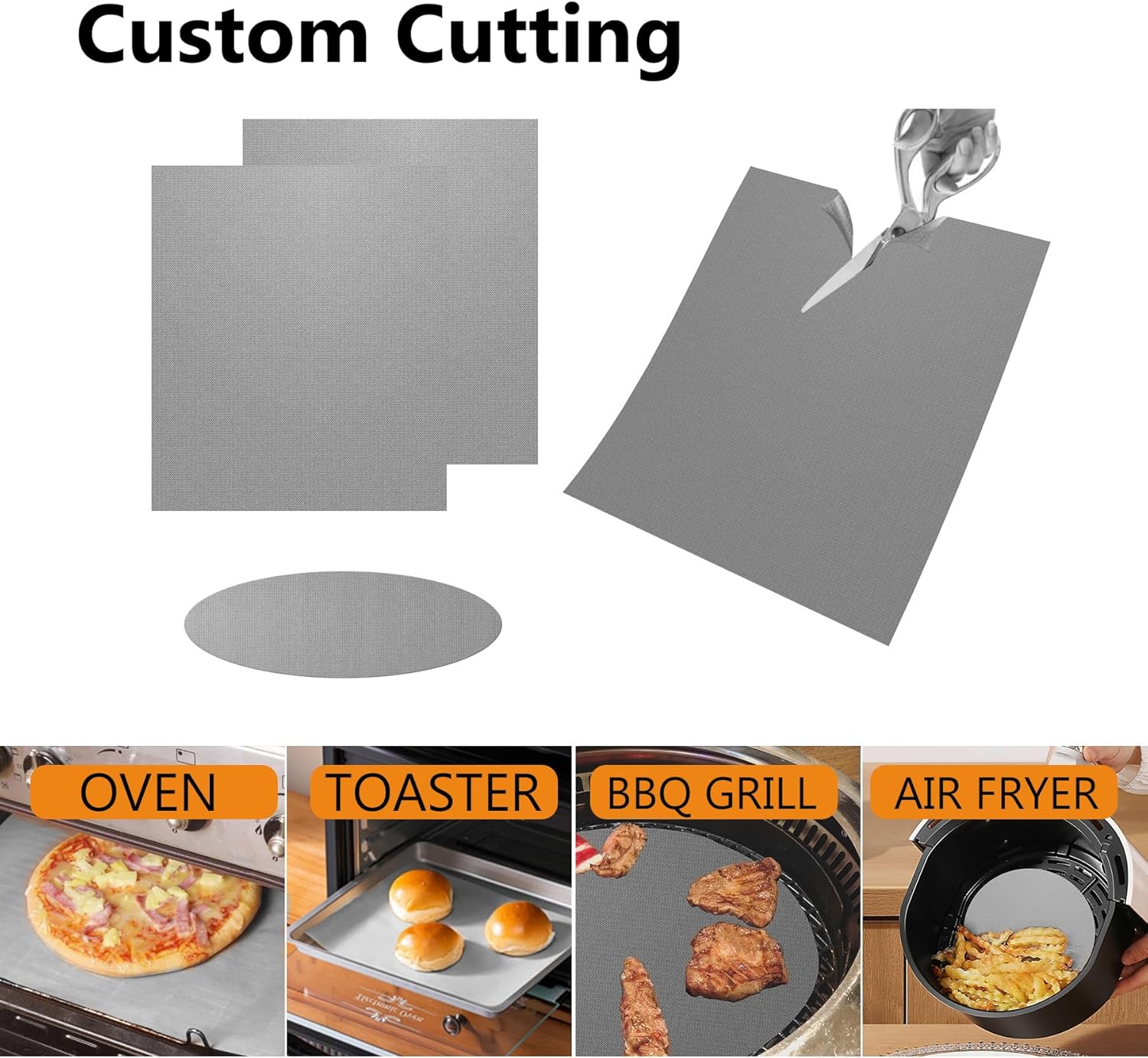 UBeesize 2 Pack Thickened Silver Oven Liners for Bottom of Oven BPA & PFOA Free, Reusable 16x24 Inch Heavy Duty Non Stick Teflon Oven Mats, Fit Electric Gas Toaster Convection Microwave Ovens Grills