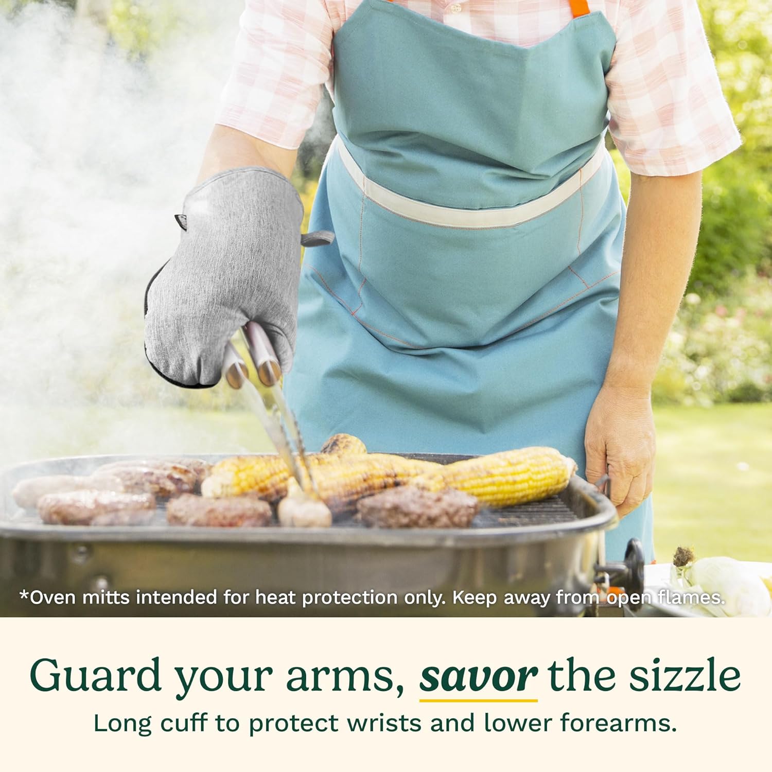 Cuisinart Kitchen Oven Mitts – Heat-Resistant Kitchen Mitts for Oven with Non-Slip Neoprene Palm, Long Cuff, and Cotton Filling – Durable Oven Gloves for Cooking, Baking, & Grilling (Chambray)