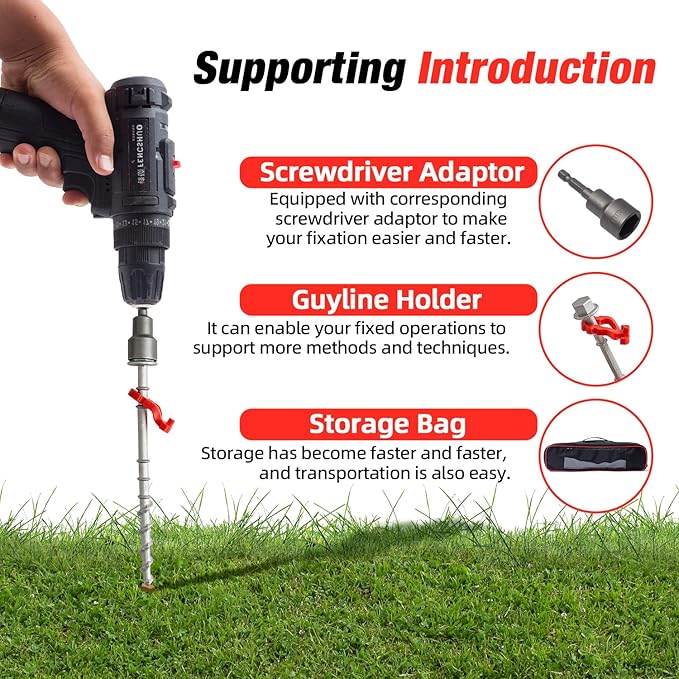 Non-Rust Cast Aluminum Ground Anchors - Heavy Duty Screw in Tent Stakes for Superior Stability Ideal for Securing Animals, Tents, Canopies, Sheds, Car Ports, Swing Sets Outdoors-16Packs