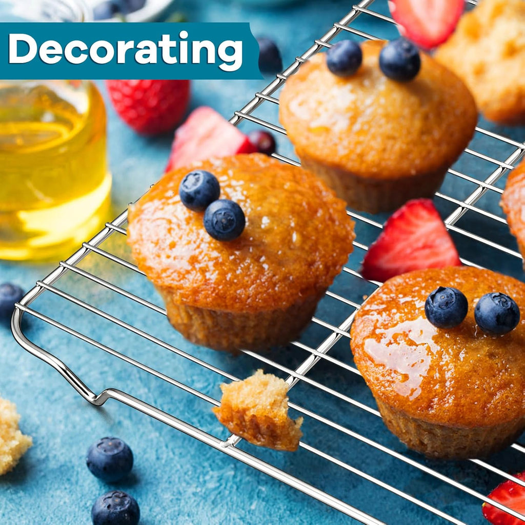 P&P CHEF Baking Cooling Rack Set for Cooking Roasting, 4-Piece Stainless Steel Wire Racks for Oven Use, Healthy & Dishwasher Safe, Rectangle, 16.6 Inch