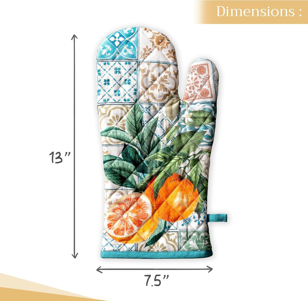 Maison d' Hermine Oven Gloves 100% Cotton Oven Mitt 7" x 13" with Loop Heat Resistant, BBQ, Cooking Gloves, Baking, Grilling, Kitchen, Handling Hot Pans Spring/Summer (Pack of 1, Agrume)