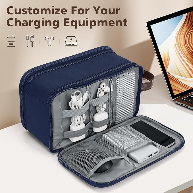 Wedama Toiletry Bag for Men, Large Hanging Travel Toiletry Bag, Extra Electronic Organizer Bag Waterproof Shaving Bag for Toiletries with PU Handle for Travel Business Trips Swim Camping, Blue