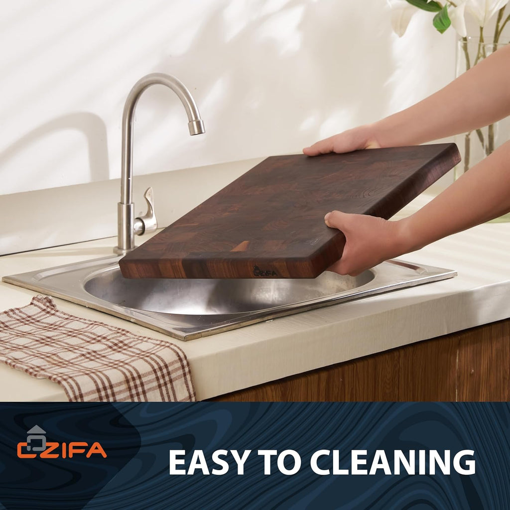 American Dark Walnut Wood Cutting Board Large, Square 14x14 x1.2in for Kitchen and End Grain Butcher Block Finished with Linseed Oil, Beeswax, Carnauba wax & Lemon Oil