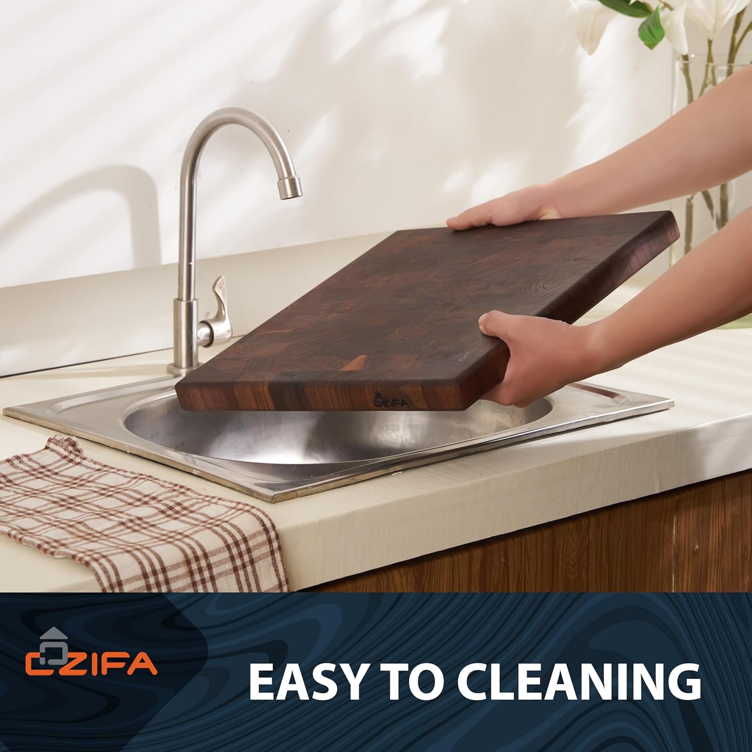 American Dark Walnut Wood Cutting Board Large, Square 14x14 x1.2in for Kitchen and End Grain Butcher Block Finished with Linseed Oil, Beeswax, Carnauba wax & Lemon Oil