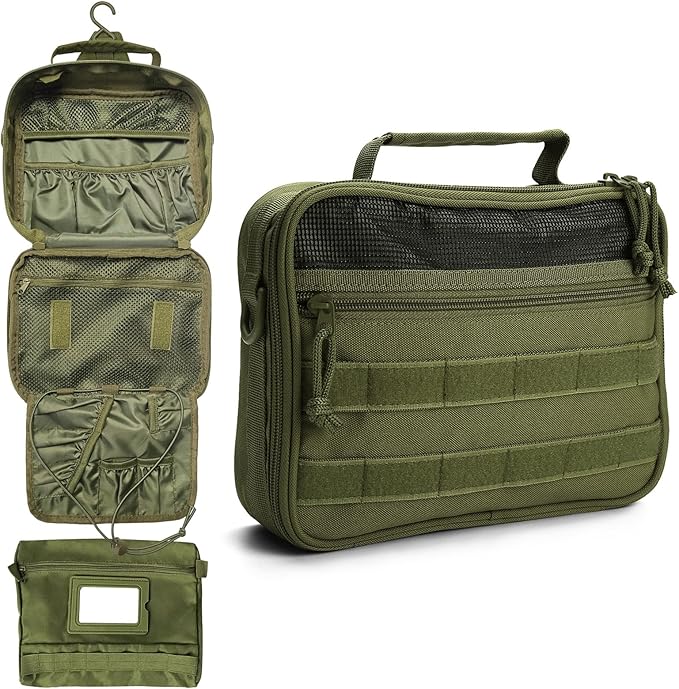 SMONT Toiletry Bag for Men Travel Toiletry Organizer Dopp Kit Organizer Toiletries Travel Bag Shaving Hygiene Bag Bathroom Hanging Men's Toiletry Bag for Short Trips Army Green