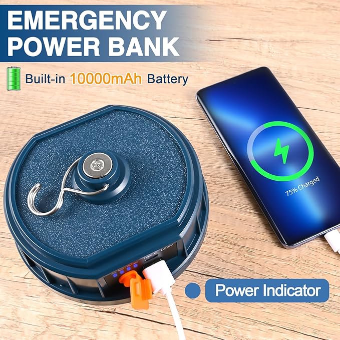 10000mAh LED Hanging Camping Lantern Rechargeable Essentials, 200W Outdoor Camping Tent Lights for Camping Decor, 4000LM Waterproof Backpacking Lanterns for Power Outages, Emergency, Hurricane, Hiking