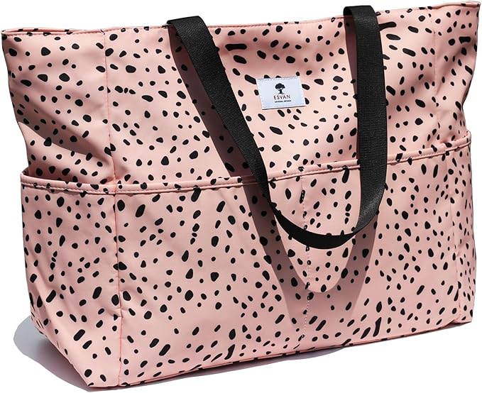 ESVAN Large Foldable Beach Bag for for Women with Dry Wet Compartment Waterproof Sandproof Travel Gym Picnic Handbag