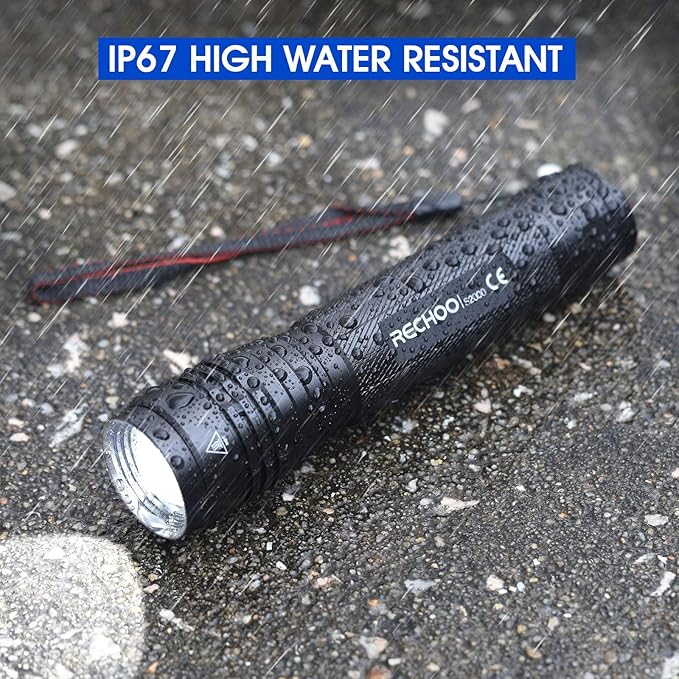 RECHOO S2000 LED Flashlight High Lumens, Super Bright, Powerful, Mid-Size Tactical Flashlight with 3 Modes, Zoomable, Water Resistant Flashlights for Home, Emergencies, Camping, Outdoor Use