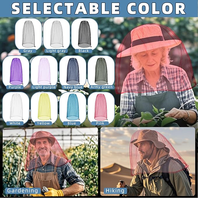 2 Pack Ultra Large Mosquito Net 42x25 Inches Mosquito Head Net Oversized Insect Netting Bug Net Fits Most Hats for Gardening Hiking Fishing Traveling(Pink)