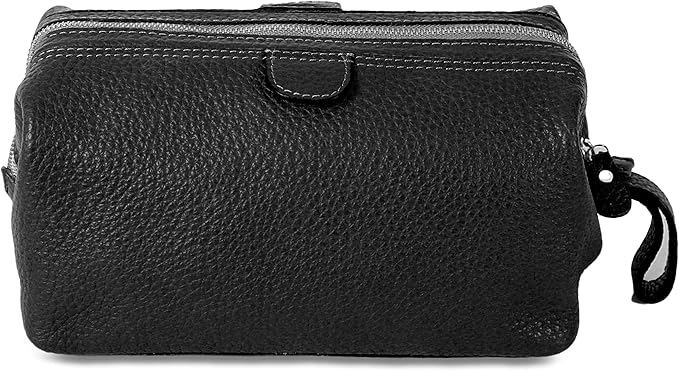 KomalC Premium Buffalo Leather Unisex Toiletry Bag Travel Dopp Kit