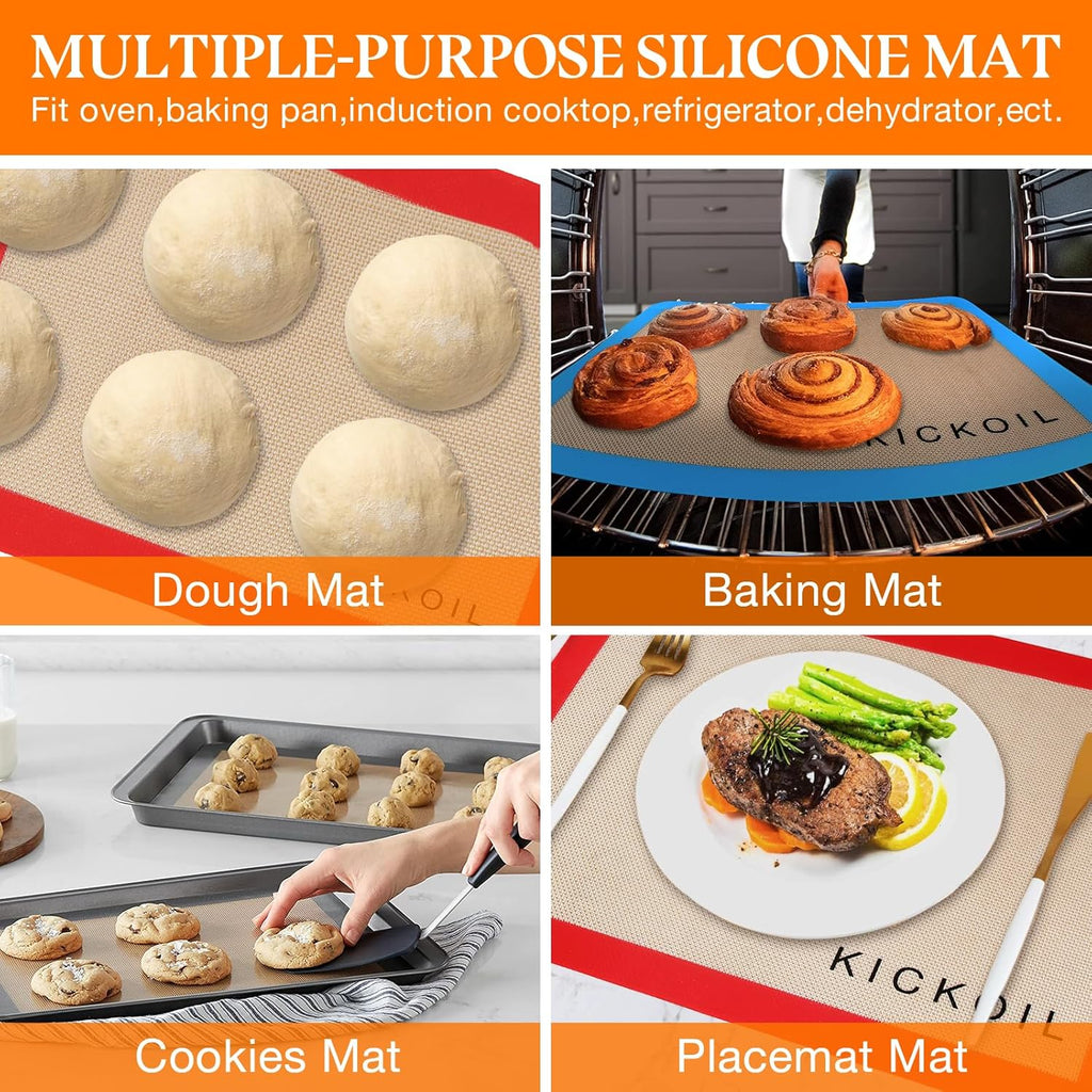 Silicone Baking Mats Quarter Sheet 3 Pack - BPA Free Reusable Non-Stick Silicone Baking Sheets for Oven Cookies Macarons Pizza - Induction Cooktop Protector, Cooking Essentials Kitchen Accessories