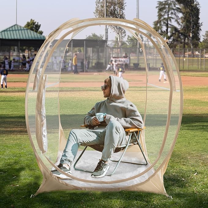 EighteenTek Pod All Weather Sports Tent with Sealed Floor - Instant Tent Shelter - Outdoor Bubble Tent - Rain Tent Camping Sun Shelter Pop Up Clear, Patent Pending for Sports Events Fishing Cheering