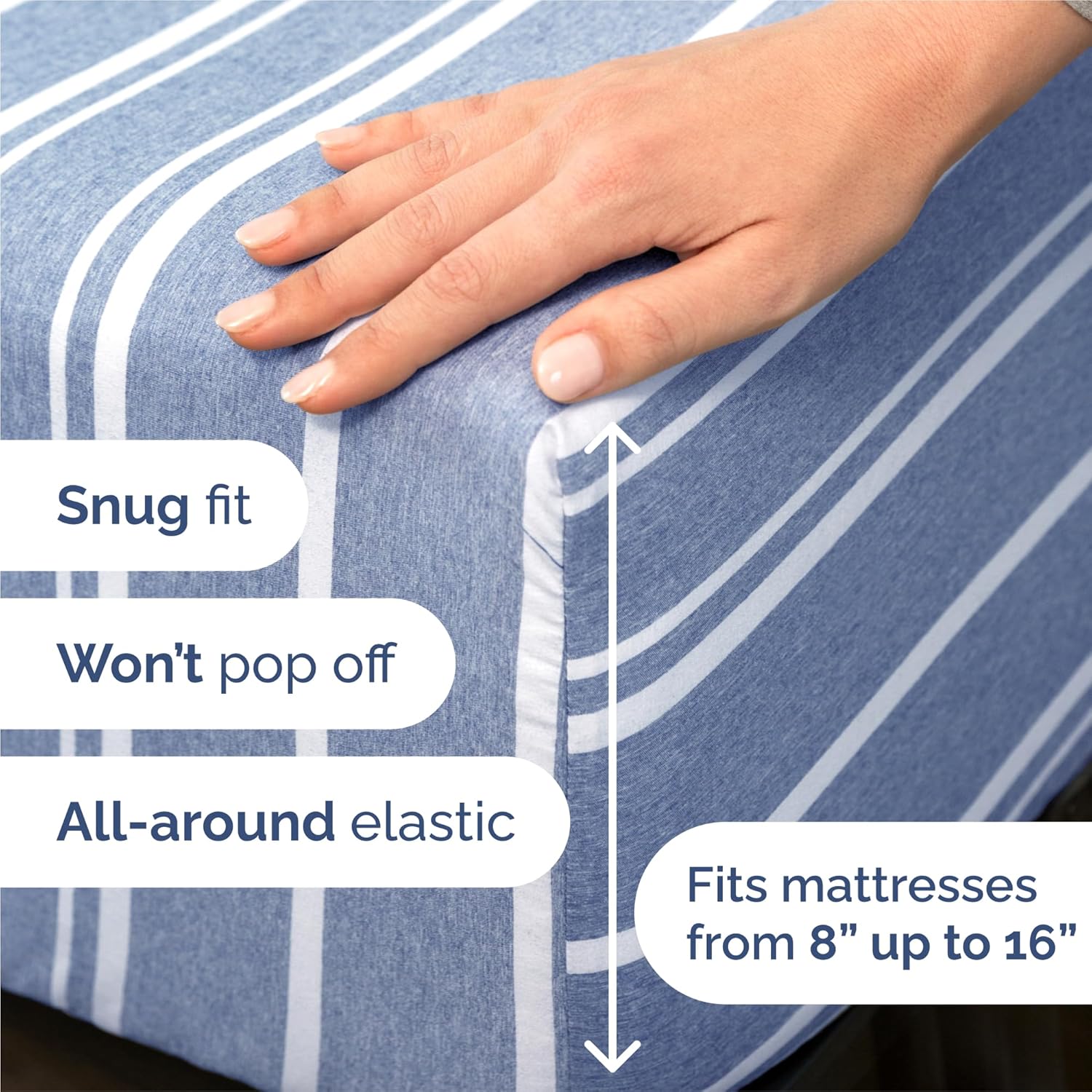 Split King Size 5 Piece Sheet Set - Comfy Breathable & Cooling Bed Sheets Set - Hotel Luxury Bedding for Women, Men, Kids, Teens, Boys & Girls - Deep Pockets & Wrinkle Free - Oeko-Tex - Blue Stripes 3