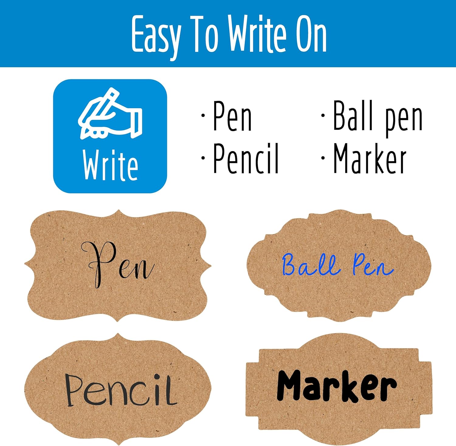 600 PCS Kraft Paper Stickers, 6 Fancy Shapes Labels Self Adhesive Blank Stickers Crafts, Homemade Food Jars, Gift Tags, Name Labels, Envelope Labels, Home Office Business Uses (1.2'' x 2'') (Heba496)