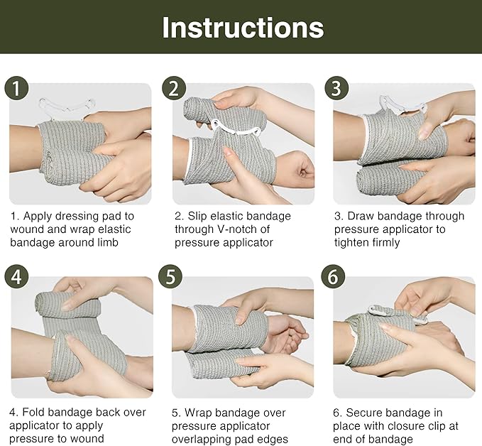 RISEN Israeli Bandage Vacuum Sterile Compression Bandages for First Aid Emergency Battle Wound Dressing Self-Rescue, 4 Inch, 2 Pack