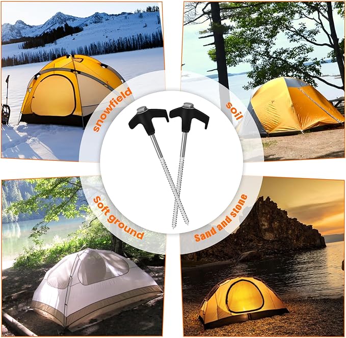 12 Pack 8" Screw in Tent Stakes Heavy Duty- Ground Anchors Screw- Tent Pegs Camping Stakes- Hex Pegs Drillable Tent Stakes and Hexagon Head Drive and Storage Box (Black)