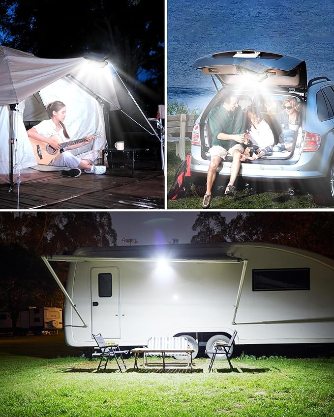 1000LM High Bright Solar Camping Lights, 118LED Solar Powered & USB Rechargeable Camping Essentials, IP68 Waterproof Portable Solar Emergency Lights Outdoor for Tent RV Power Outage
