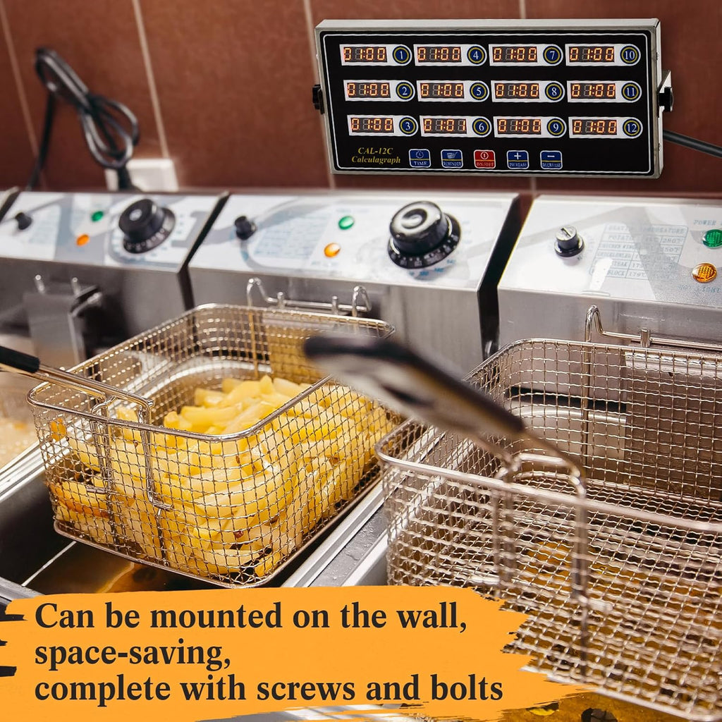 1 Pack 12-Channel Digital Kitchen Timer, Commercial Cooking Timer with Loud Alarm, Large LCD Display, for Restaurants, Baking, Labs, Multiple Independent Countdown Timers