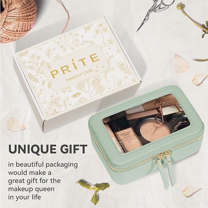 Prite Clear Makeup Bag Cosmetic Organizer Case Waterproof Travel Toiletry Bag Skincare Pouch with Golden Zipper(Green)