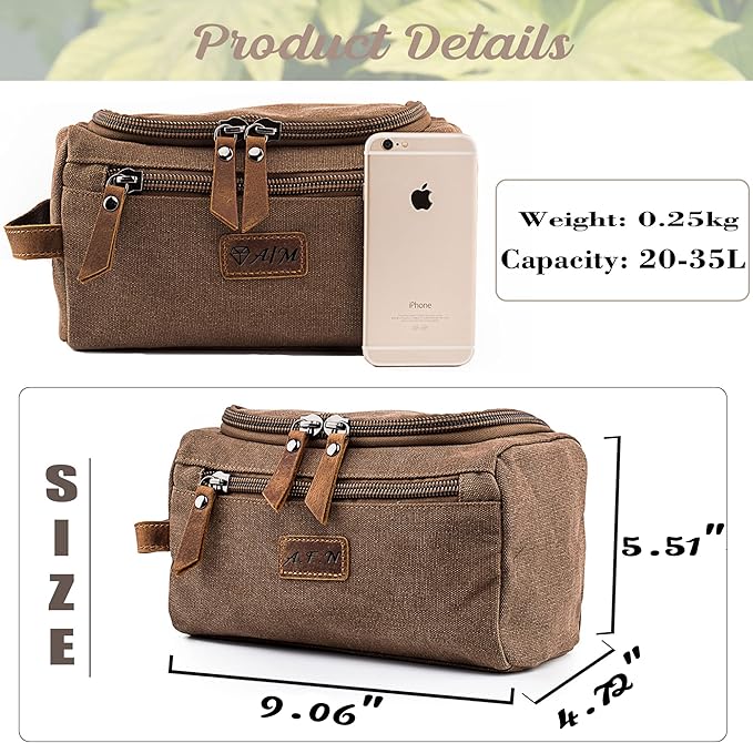 HiPeep Personalized Mens Travel Toiletry Bag Canvas Cosmetic Case Makeup Organizer Shower Toiletries Shaving Bag Hanging Dopp Kit Husband Boyfriend Gifts (Canvas)