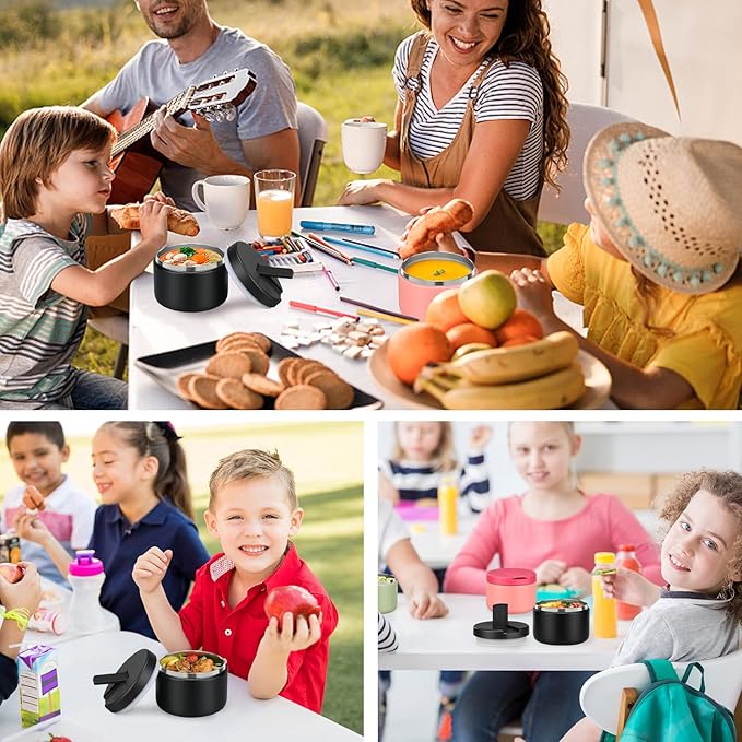12oz Kids Soup Thermo for Hot Food Insulated Vacuum Food Jar with Buckle Lid, Stainless Steel Wide Mouth Leak Proof Lunch Container for School Travel-Black