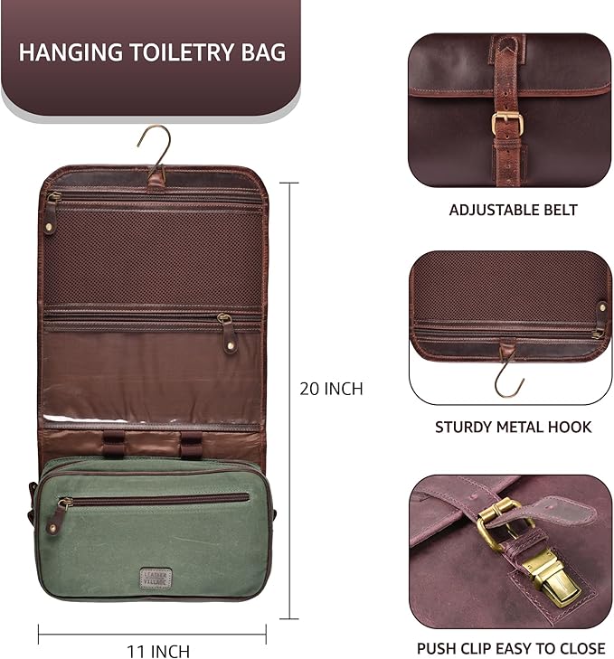 LEATHER VILLAGE Hanging Toiletry Bag for Men & Women, Handcrafted Vintage Cosmetic & Shaving Organizer Travel Dopp Kit- Cherry